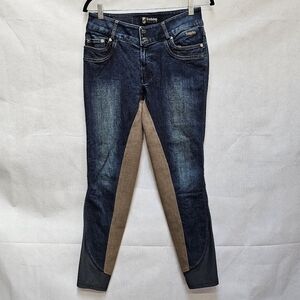 Tredstep Ireland Equestrian Full Seat Jean Riding Breeches. Blue Brown Sz 28R